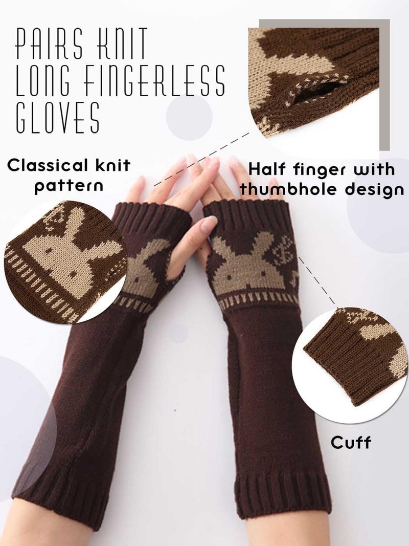 Urieo 2 Pairs Winter Arm Warmer Knit Long Fingerless Gloves Knitted Elbow Length Wrist Warmers with Thumb Hole for Women - Image 2